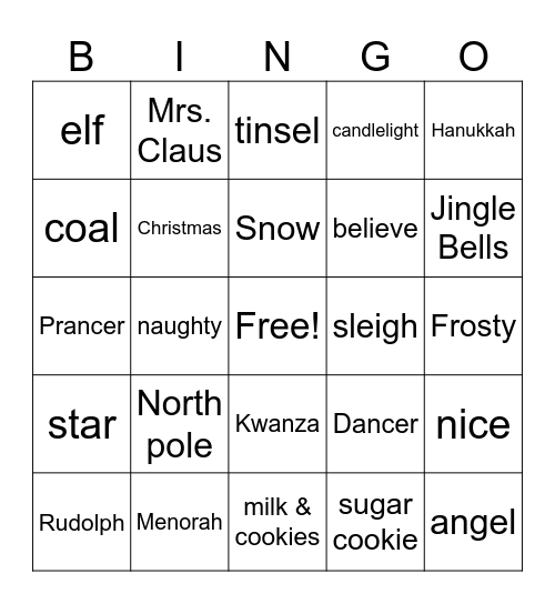 Holiday Bingo Card