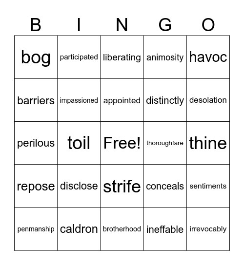 Intervention Vocabulary Bingo Card