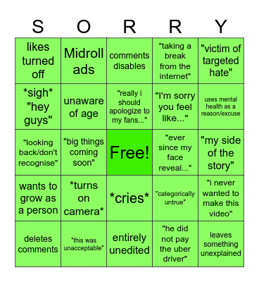 Dream Response Bingo Card