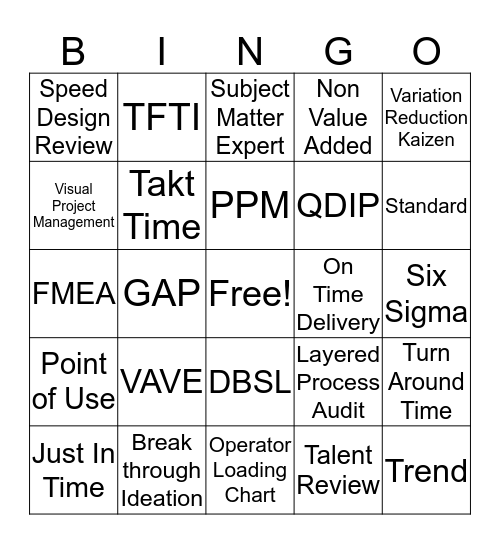 DBS Glossary BINGO Card