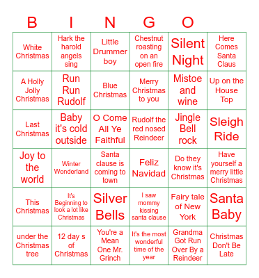Christmas Carol Bingo Card