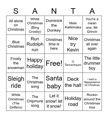 Joe Knows Christmas! Bingo Card