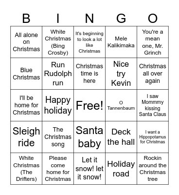 Santa's Playlist Bingo Card