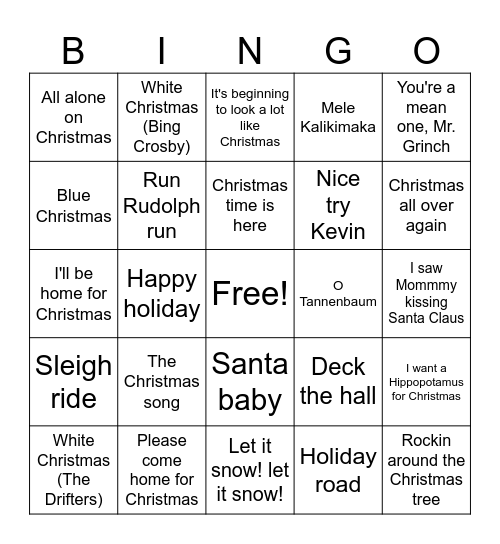 Santa's Playlist Bingo Card