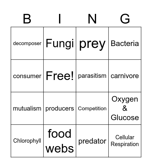 5th Grade Life Science Bingo Card