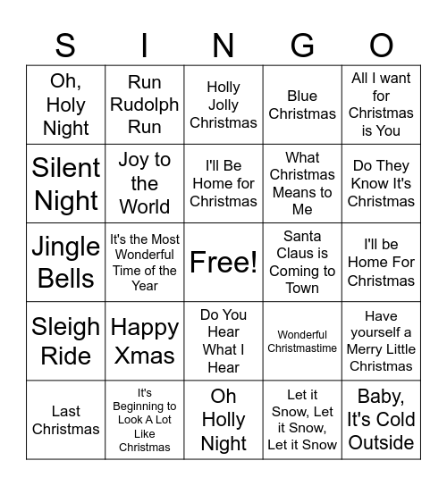 CHRISTMAS SINGO Bingo Card