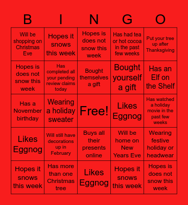Holiday Bingo Card