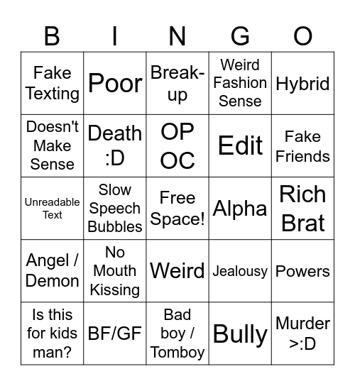 Gacha Bingo1!11!1 (kill me) Bingo Card