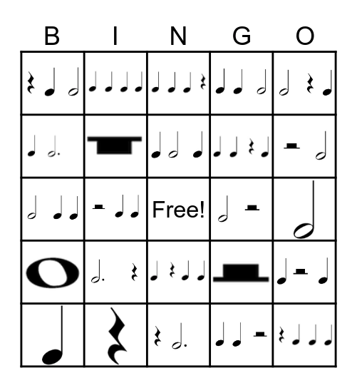 Rhythm Bingo - Level 1 Bingo Card