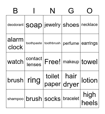 Daily Routine Items Bingo Card