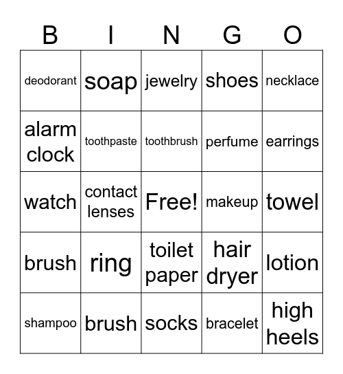 Daily Routine Items Bingo Card