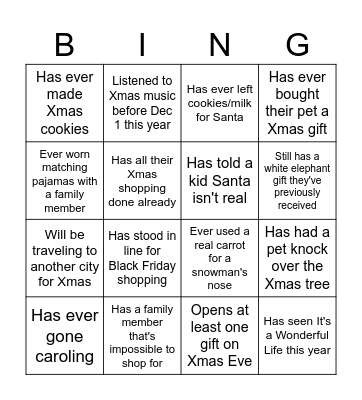 Christmas Creative Bingo Card