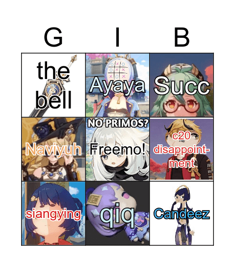 Genshin 4.3 Poor Man's Bingo Card