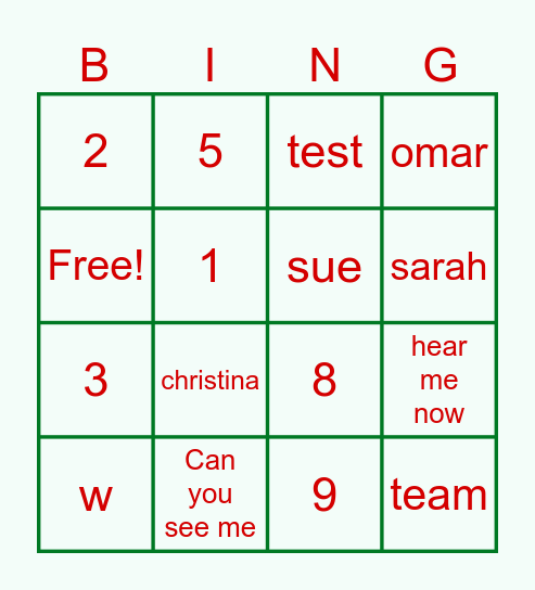 Math Team Bingo Card