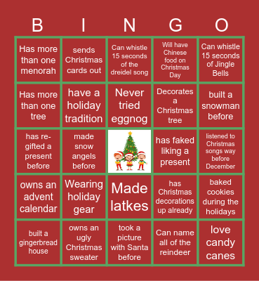 Virtual Holiday Bingo Card