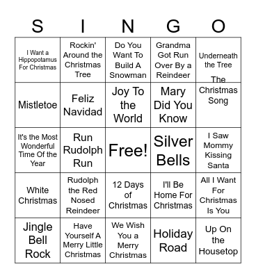Christmas Singo Bingo Card