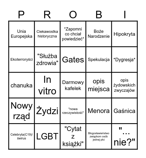 Pasterka Bingo Card