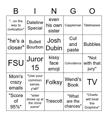 Adelson Jail Calls Bingo Card