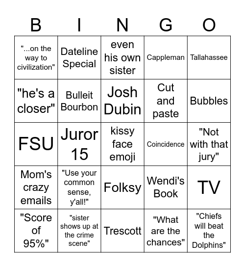 Adelson Jail Calls Bingo Card