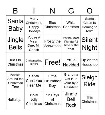 Holiday Song Bingo Card