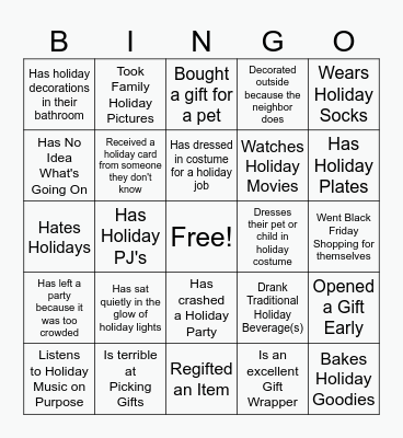 Office Holiday Party Fun Bingo Card
