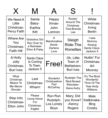 CHRISTMAS MUSIC BINGO Card