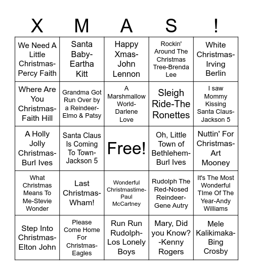 CHRISTMAS MUSIC BINGO Card