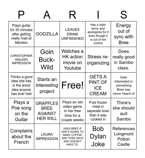 Valerie PARIS Bingo Card