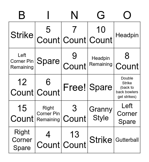 Fun Bunch 5 Pin Bingo Bowling Bingo Card