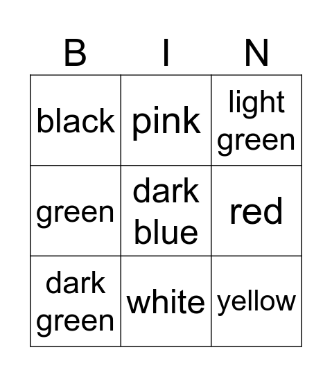 The colors - French Bingo Card