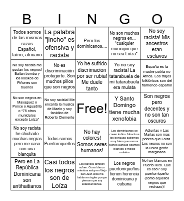 Bingo Blancoide Puertorriqueño Bingo Card