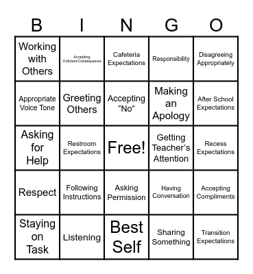 BOYS TOWN EXPECTATIONS Bingo Card