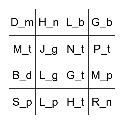 A, E, I, O, U - Vowel sounds Bingo Card