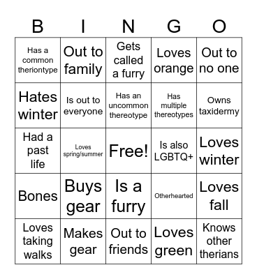 Therian bingo Card