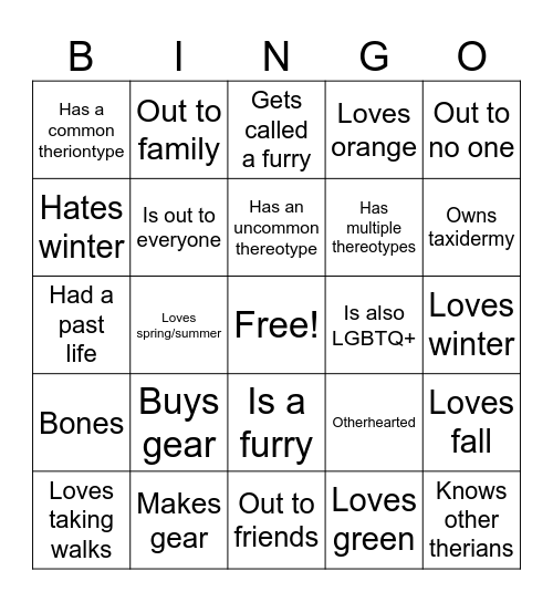 Therian bingo Card