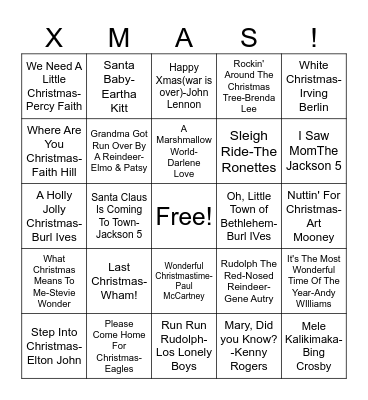 CHRISTMAS MUSIC BINGO Card
