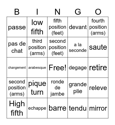 Ballet Bingo Card