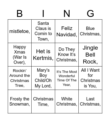 kerstsong Bingo Card