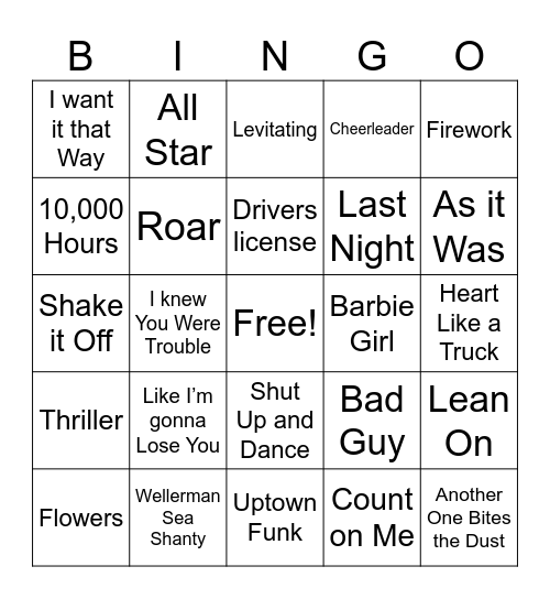 Music Bingo Card