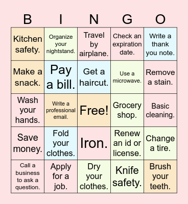 Life & Stuff Skills Bingo Card