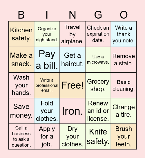 Life & Stuff Skills Bingo Card