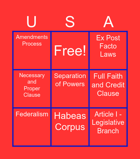 Constitution Bingo Card