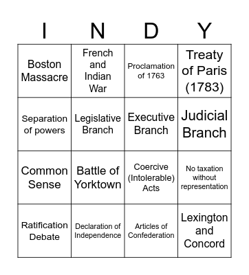 Semester 1 Final Exam - Unit 1 Bingo Card