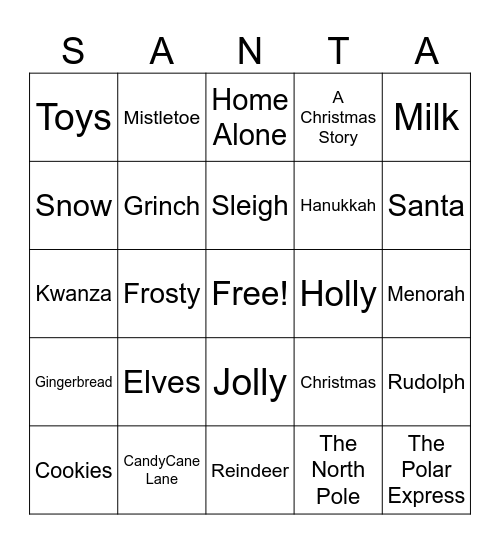 FA Holiday Bingo Card