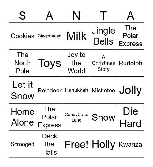 FA Holiday Bingo Card