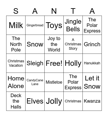 FA Holiday Bingo Card