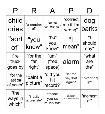 PRA Podcast Bingo Card
