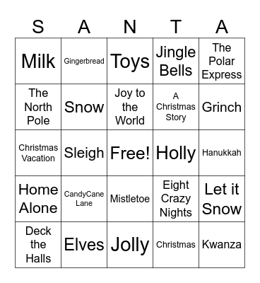 FA Holiday Bingo Card