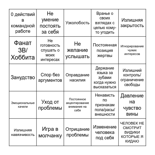 Должен ли тим04ка гореть в аду? Bingo Card