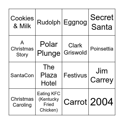 Holiday Bingo Test Bingo Card